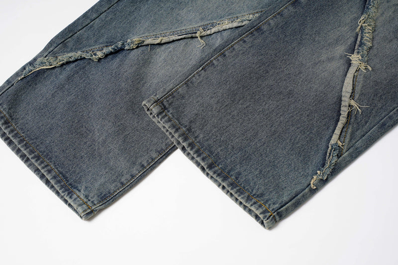 Spiral-Tear Grunge Wide-Leg Denim Jeans | Distressed Streetwear