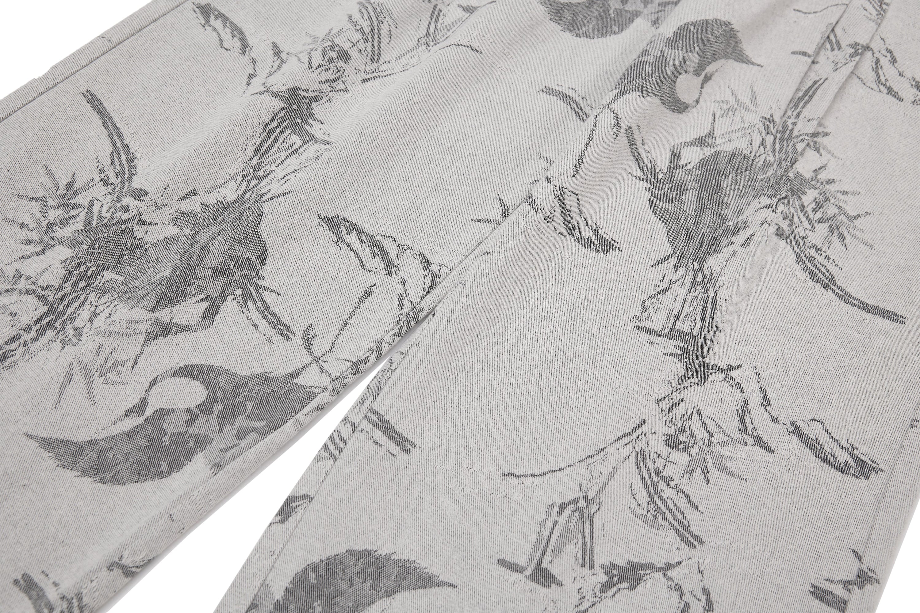 Ink-Wash Print Wide-Leg Pants | Abstract Brushstroke Denim