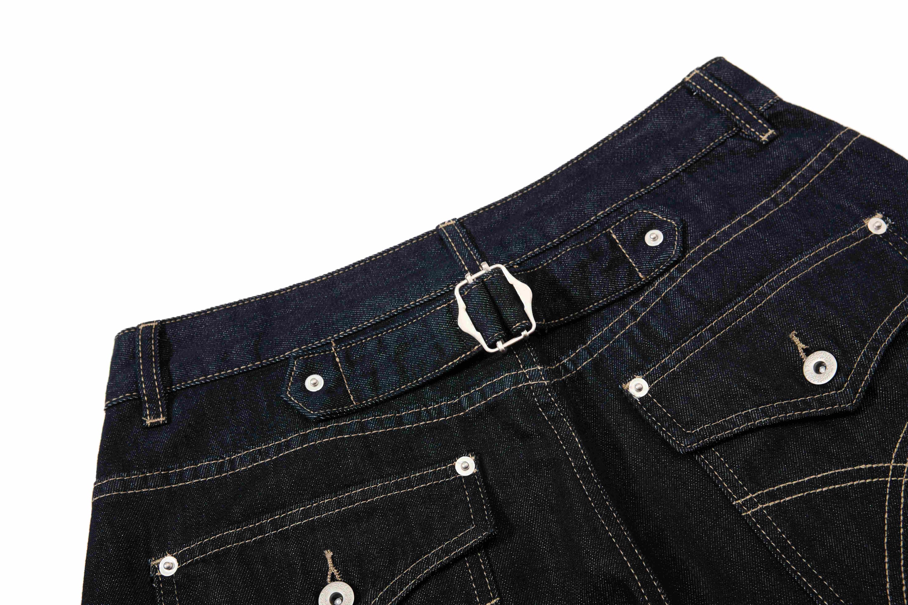 Omirad Buckle Detail Wide-Leg Dark Wash Denim Pants