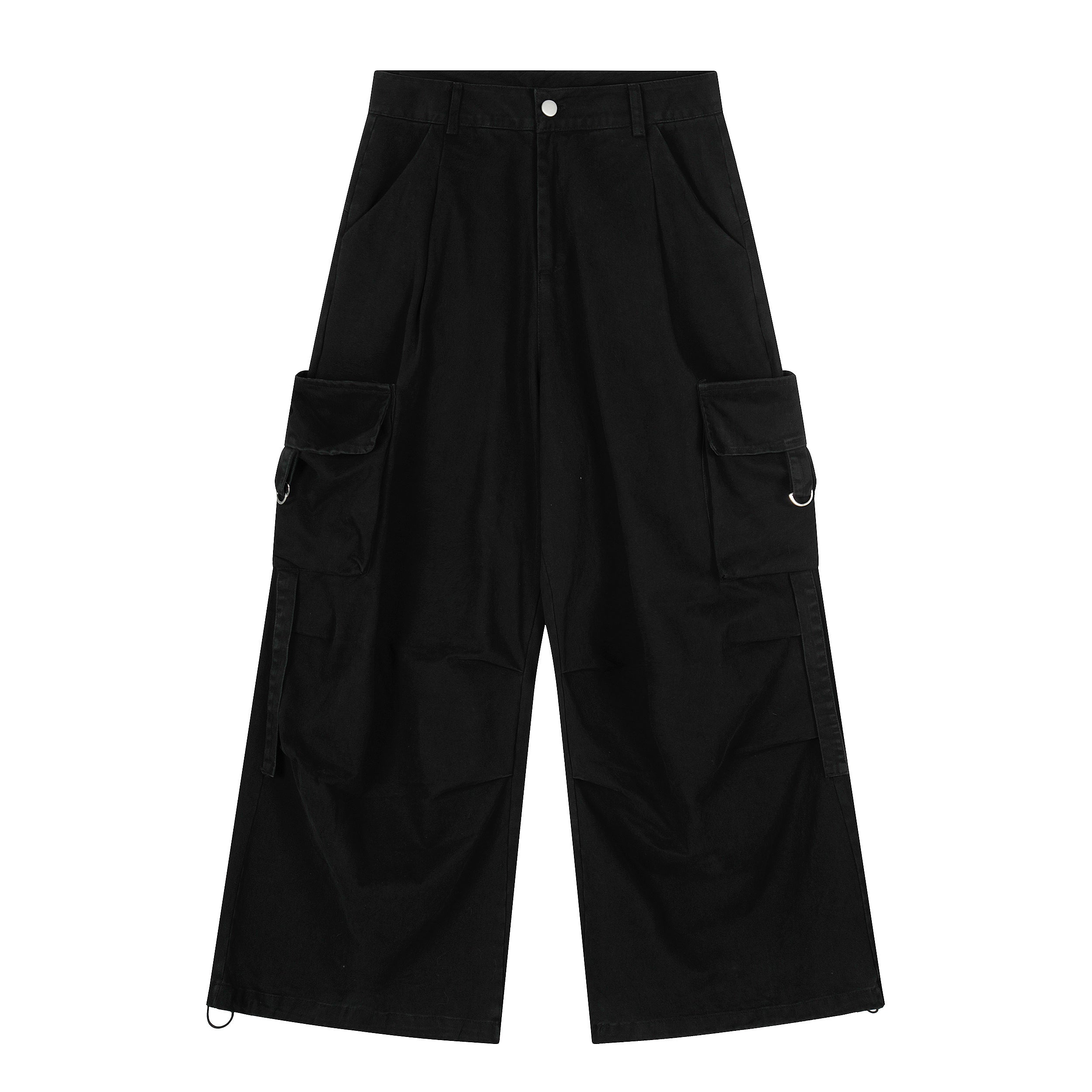 Omirad Typography Cargo Wide-Leg Pants | Black Streetwear