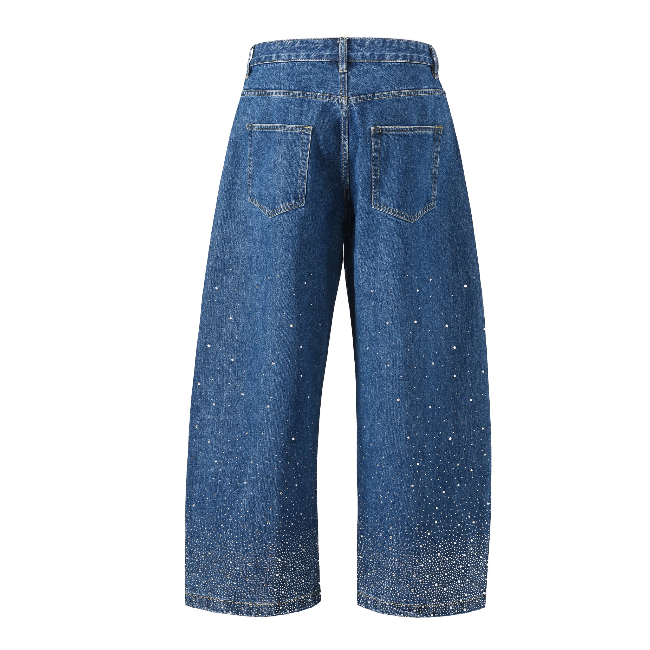 Rhinestone Burst Wide-Leg Black Denim Jeans | Omirad
