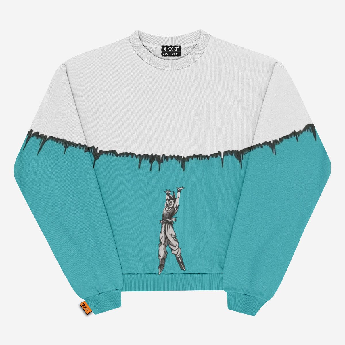 Dragon Ball Goku Spirit Bomb Sweatshirt – Teal &amp; White Colorblock Anime Pullover