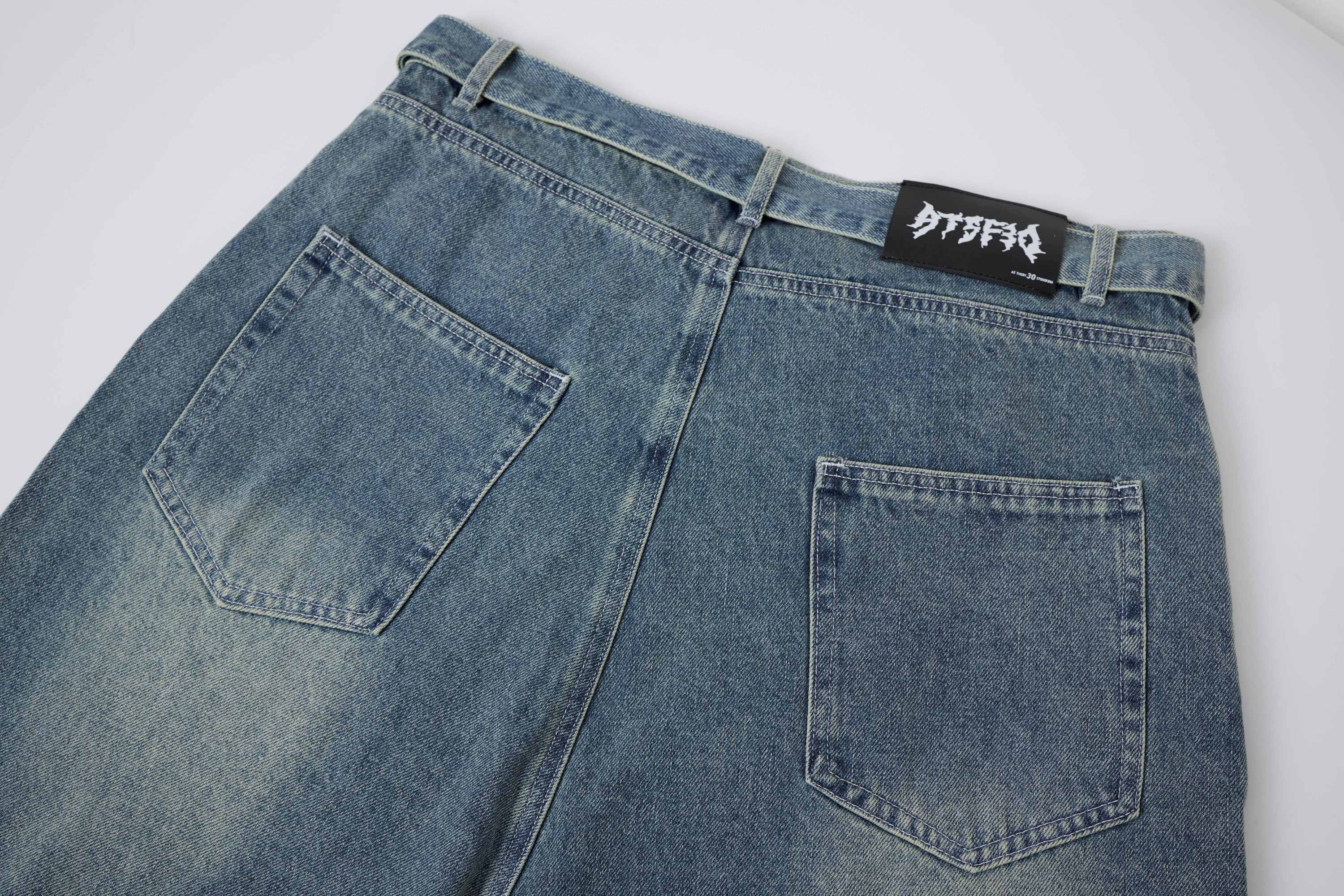 Spiderweb Panel Strap Denim Shorts | Washed Black Streetwear