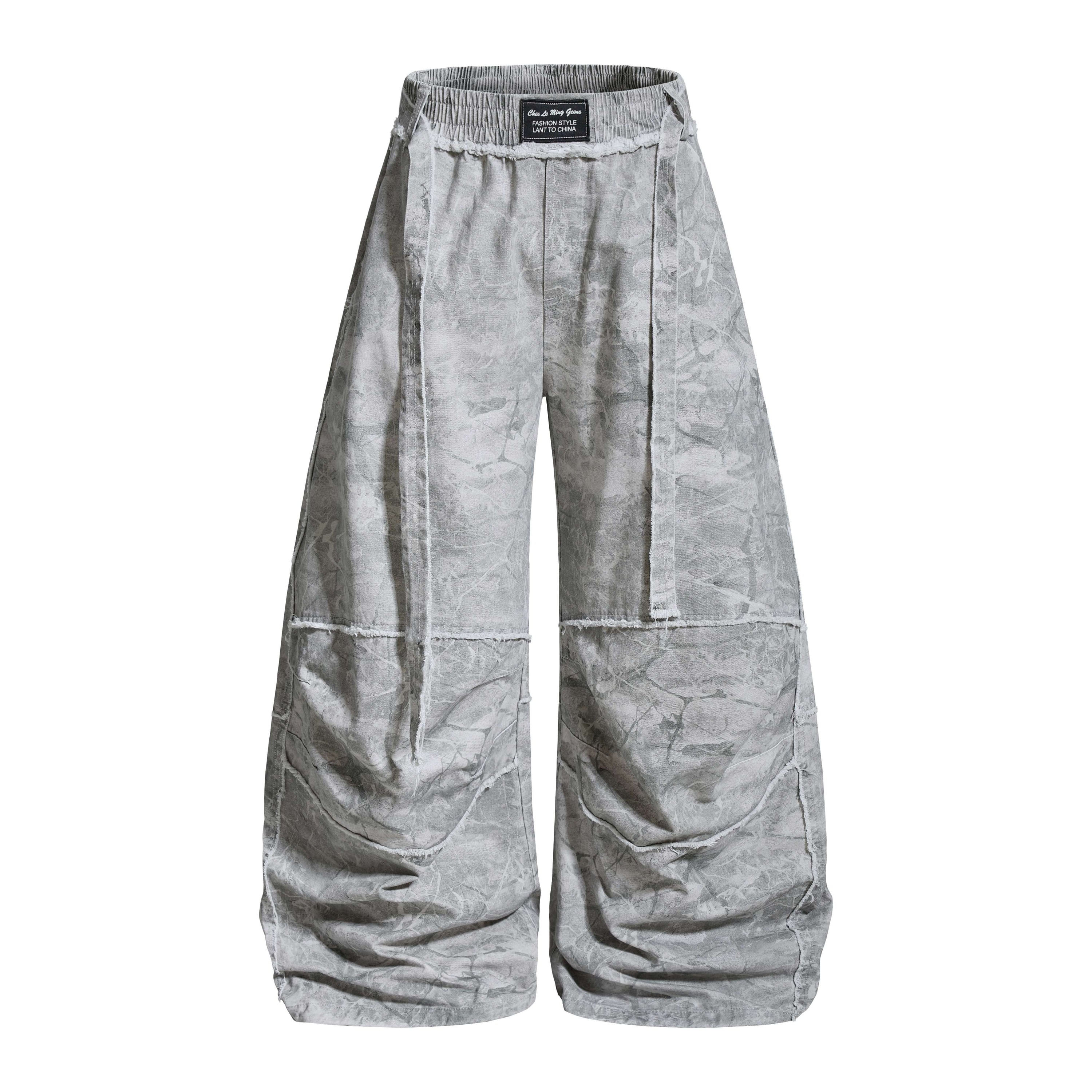 Washed Marble Wide-Leg Baggy Pants | Streetwear Denim