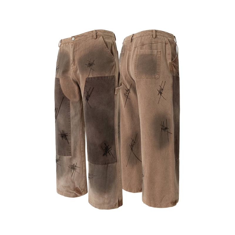 Omirad Spray-Dye Patchwork Wide-Leg Cargo Jeans | SEAKOFF