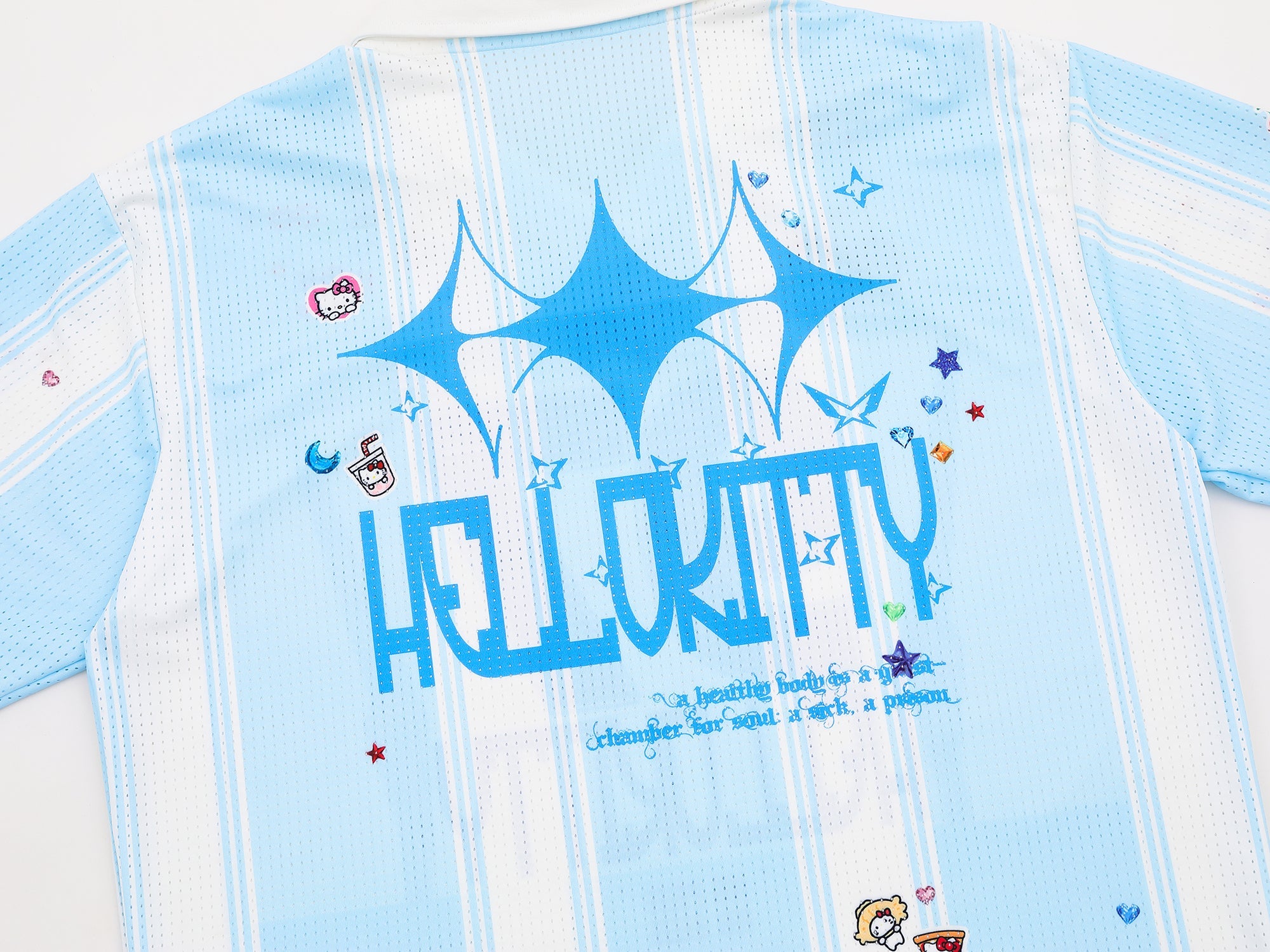 Hello Kitty Varsity Mesh Jersey | Striped Athletic Street Top