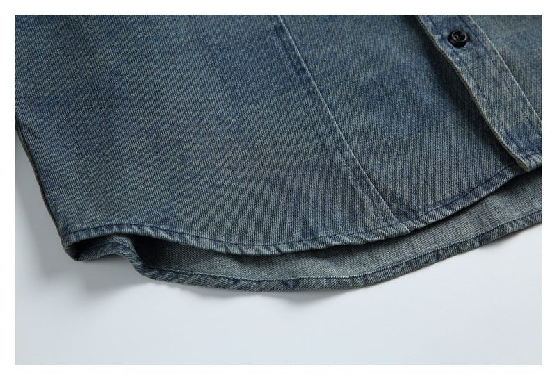 Checkerboard Denim Chambray Shirt on Sale - Men's and Women's Long Sleeve Casual Style - Seakoff