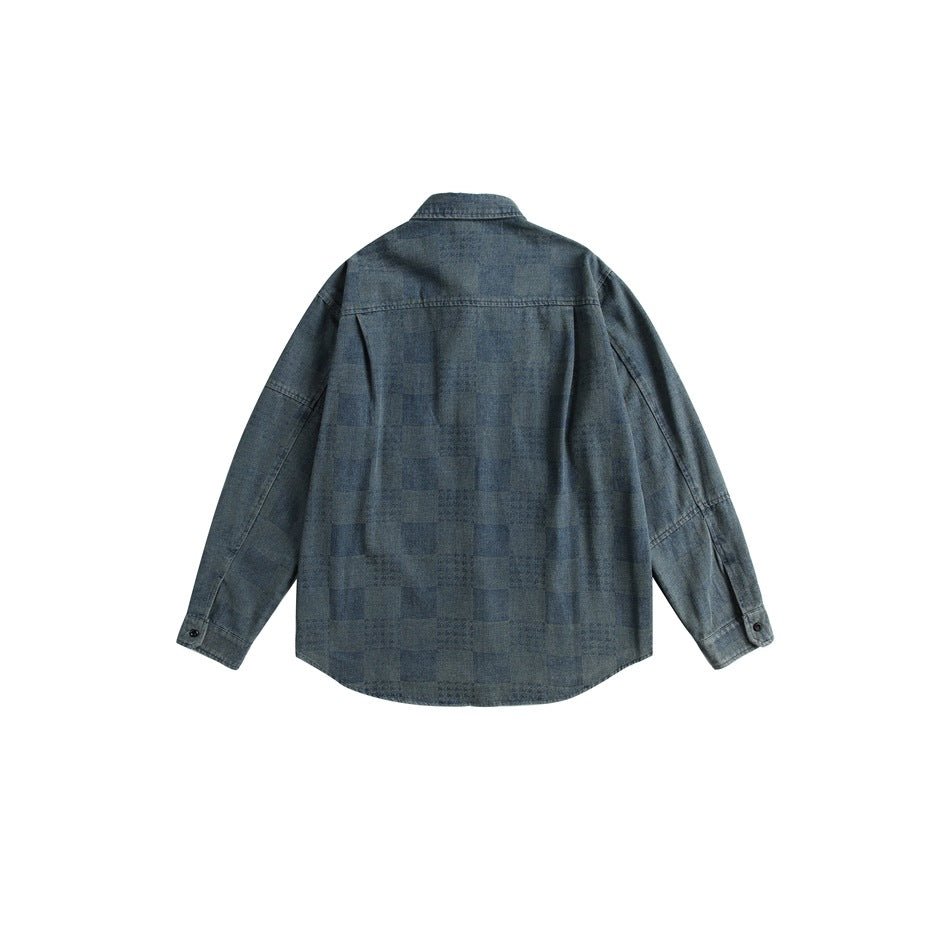 Checkerboard Denim Chambray Shirt on Sale - Men's and Women's Long Sleeve Casual Style - Seakoff