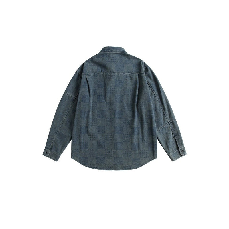 Checkerboard Denim Chambray Shirt on Sale - Men's and Women's Long Sleeve Casual Style - Seakoff