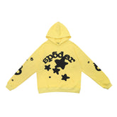 Cheerful Yellow Sp5der Hoodie - Trendy Star Print Hooded Sweatshirt - Seakoff