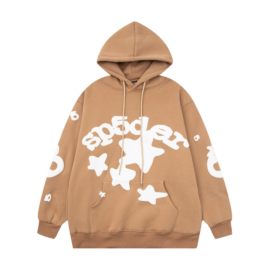 Chic Brown Sp5der Hoodie - Trendy Star Print Hooded Sweatshirt - Seakoff