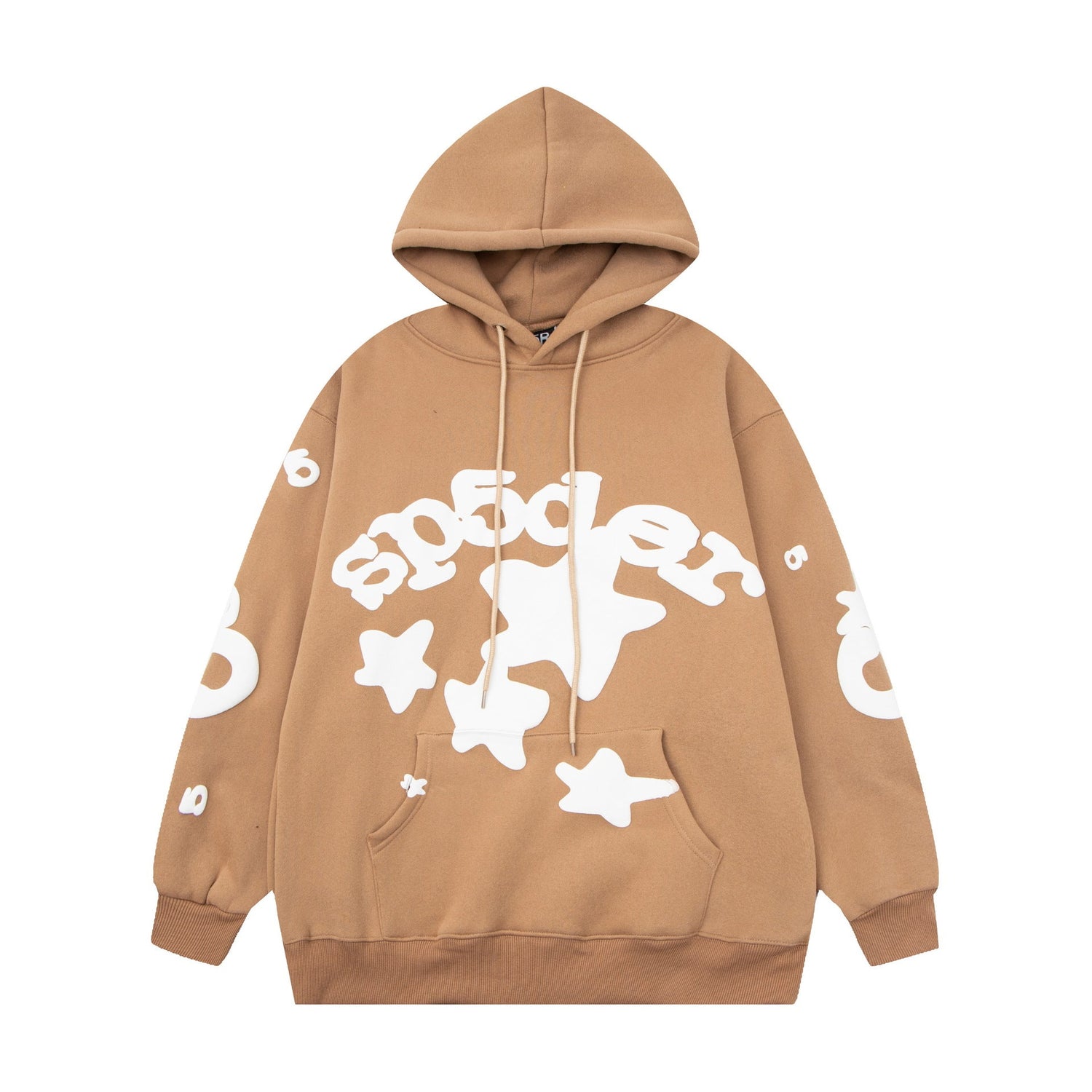 Chic Brown Sp5der Hoodie - Trendy Star Print Hooded Sweatshirt - Seakoff