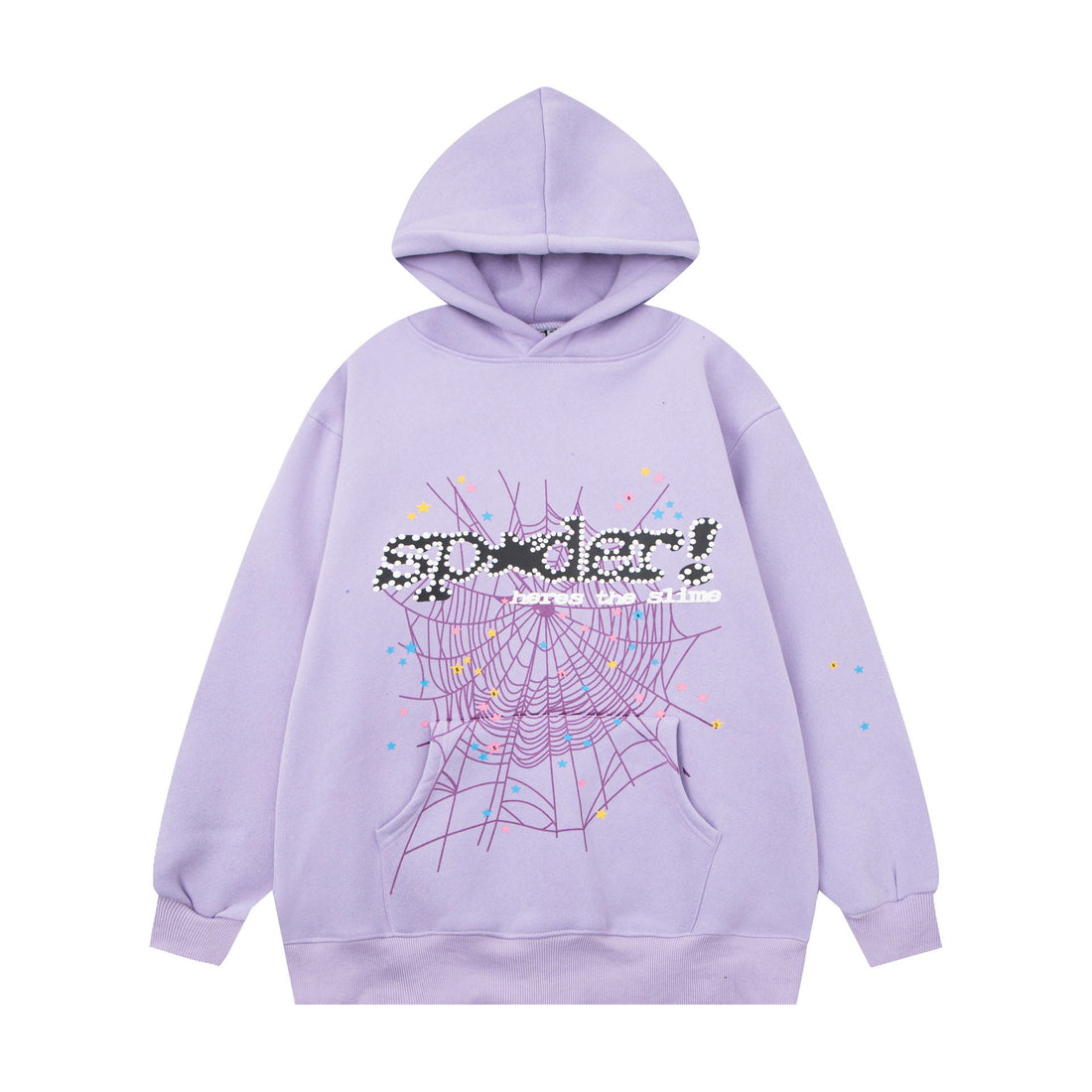 Chic Purple Sp5der Hoodie - Trendy Web and Star Print Hooded Sweatshirt - Seakoff