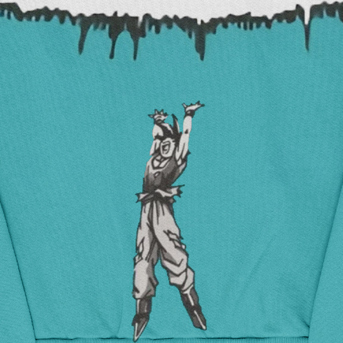 Dragon Ball Goku Spirit Bomb Sweatshirt – Teal &amp; White Colorblock Anime Pullover