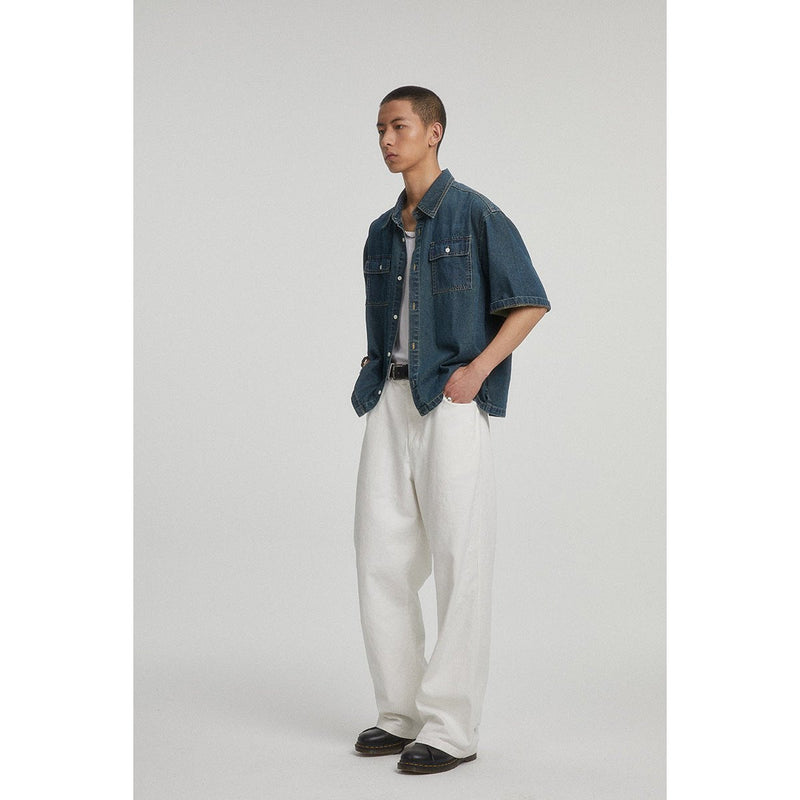 Classic Denim Chambray Shirt on Sale - Men's and Women's Short Sleeve Vintage Style - Seakoff