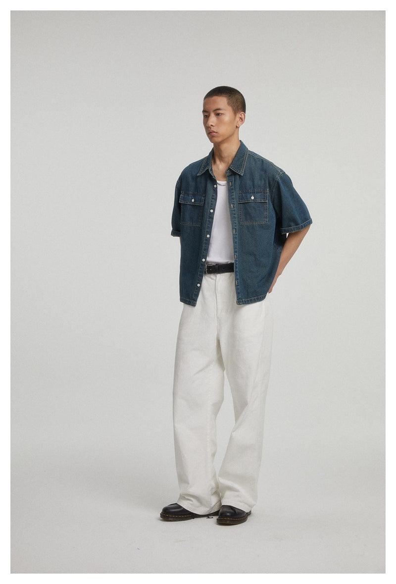 Classic Denim Chambray Shirt on Sale - Men's and Women's Short Sleeve Vintage Style - Seakoff
