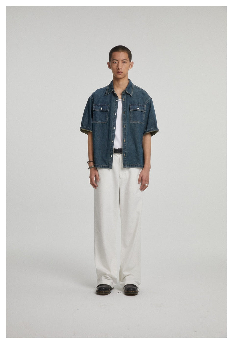 Classic Denim Chambray Shirt on Sale - Men's and Women's Short Sleeve Vintage Style - Seakoff