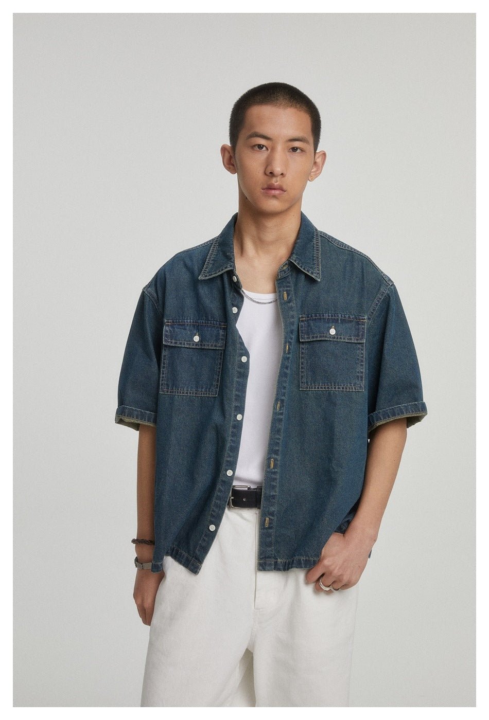 Classic Denim Chambray Shirt on Sale - Men's and Women's Short Sleeve Vintage Style - Seakoff