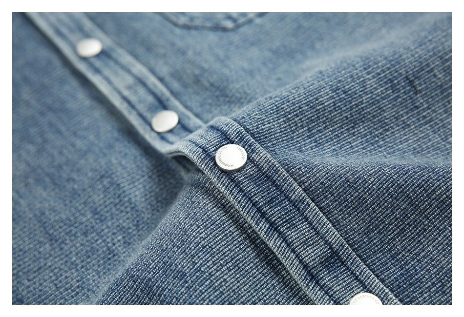 Classic Light Blue Denim Chambray Shirt on Sale - Men's and Women's Short Sleeve Vintage Style - Seakoff