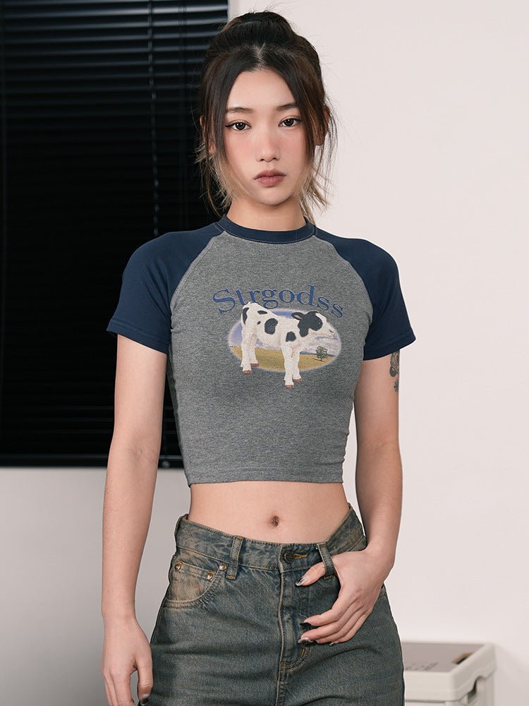 Cow Graphic Crop Tee - Seakoff