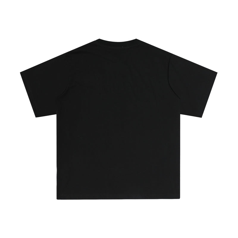 Black oversized T-shirt with a relaxed fit, crew neck, and minimalist front, styled for casual everyday wear