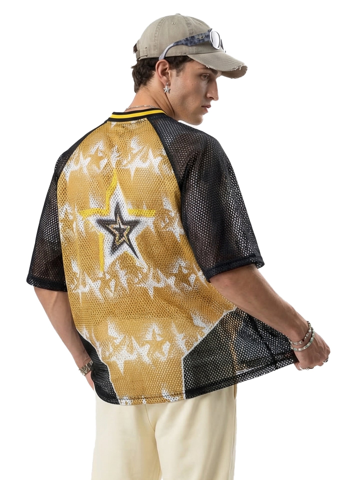 Omirad Star Impact Mesh Jersey T-Shirt | Gold & Black Streetwear