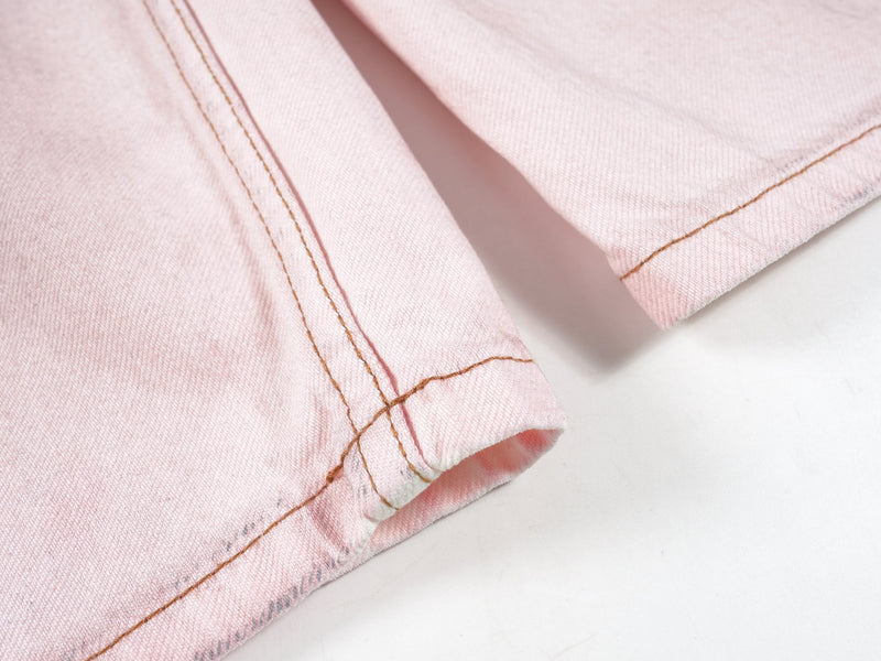 Faded Pink Wide-Leg Denim Pants | SP2 Logo | 100% Cotton