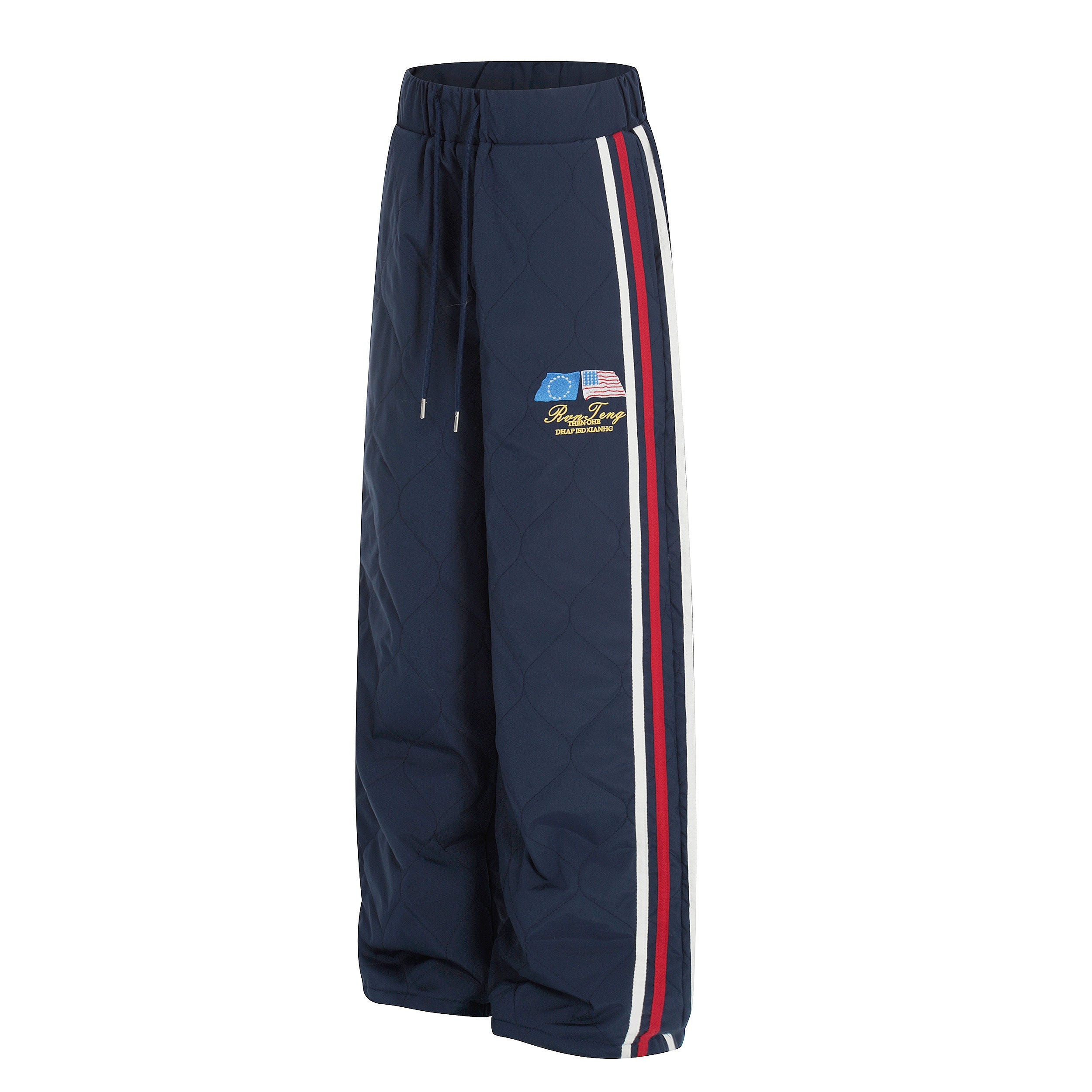 Quilted Wide-Leg Track Pants with Racing Stripes