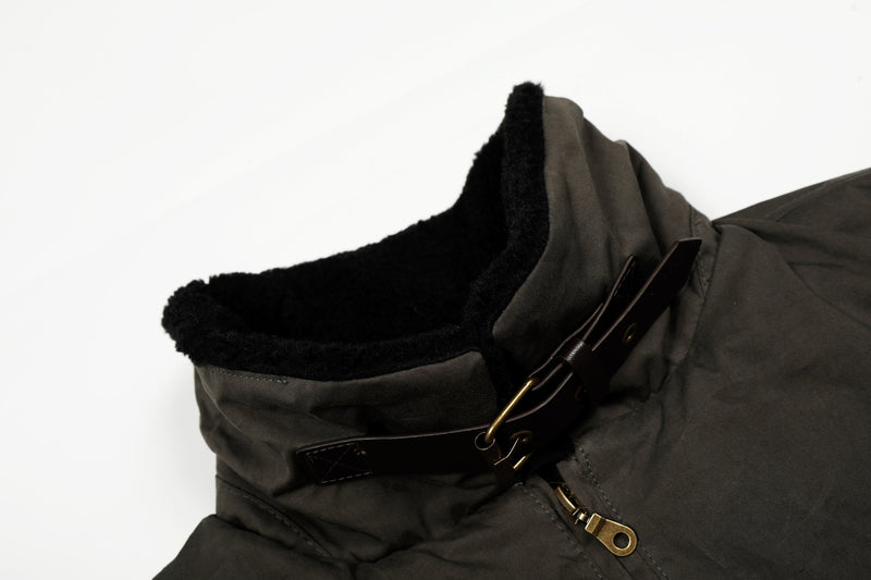 Cotton Stand-Collar Bomber Jacket | Army Green & Brown