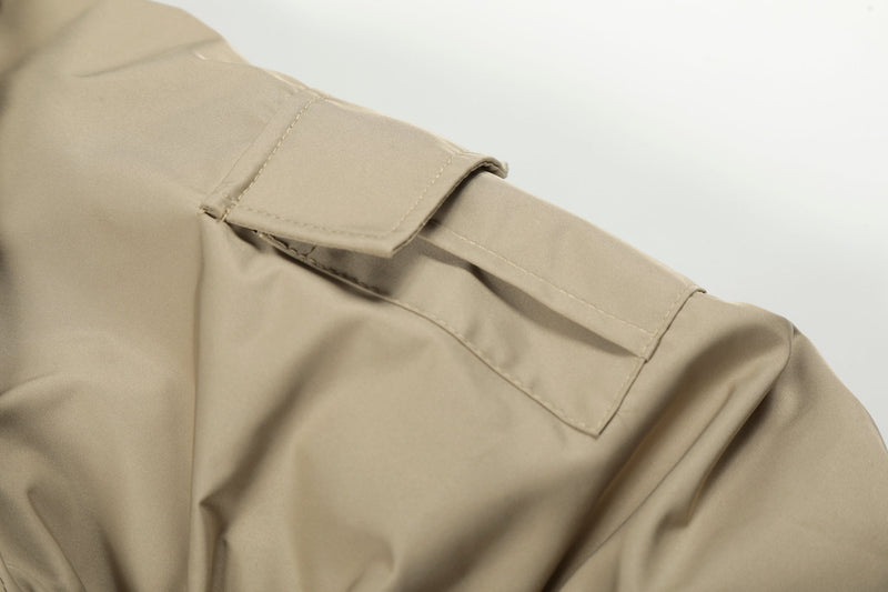 Faux Fur Hooded Nylon Bomber Jacket | Ruched Sleeve