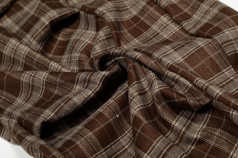 Omirad Brown Plaid Wide-Leg Pants | Streetwear Cargo Style