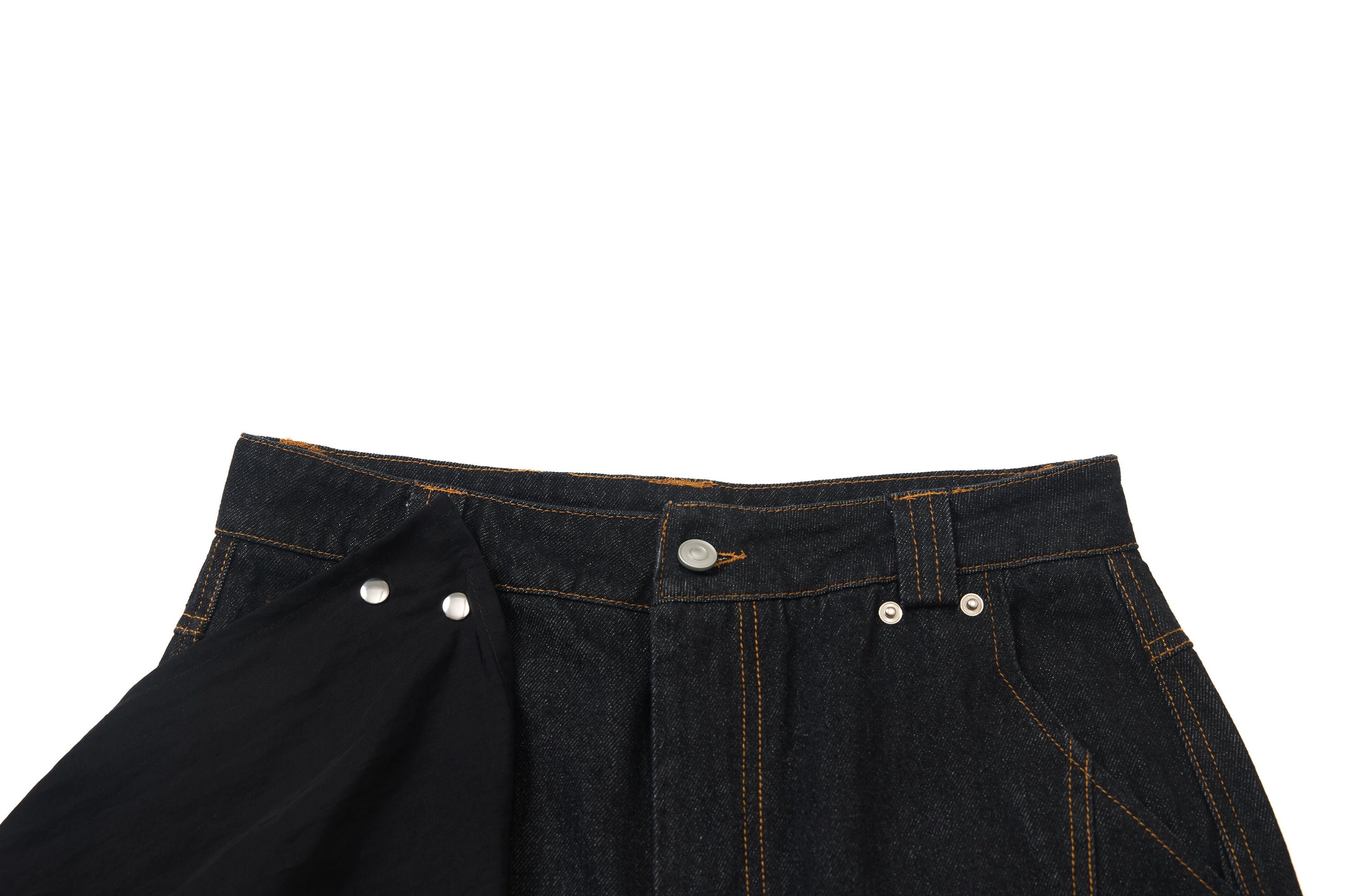 Wide-Leg Jeans with Red Embroidery & Side Drape | SEAKOFF