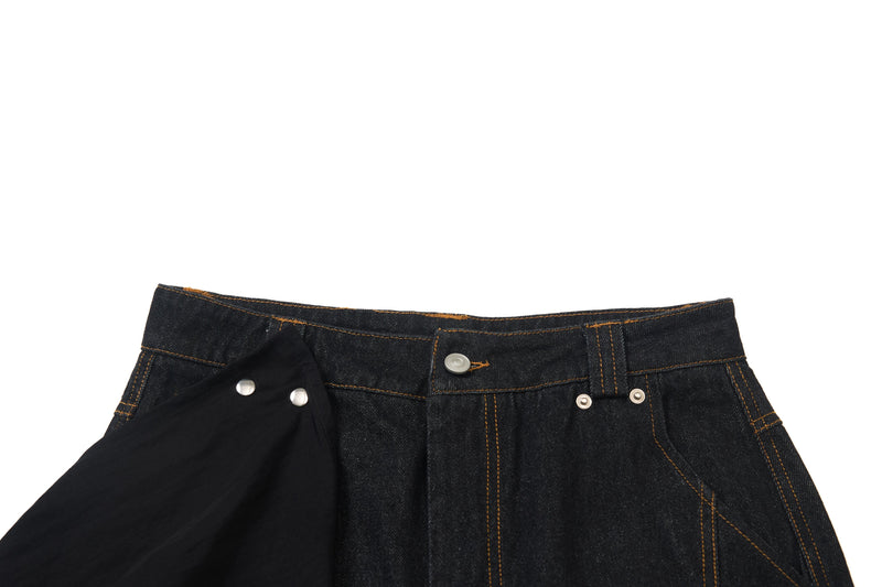 Wide-Leg Jeans with Red Embroidery & Side Drape | SEAKOFF