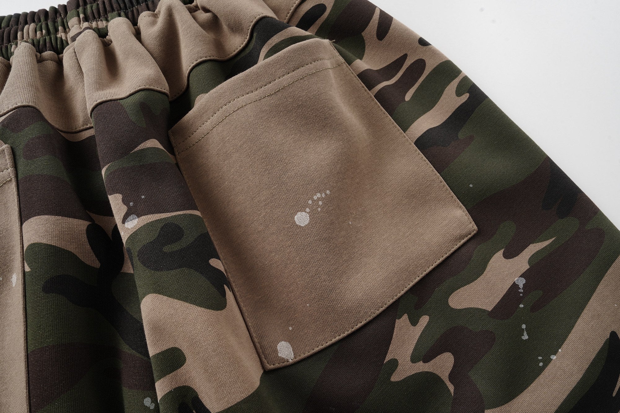 Camo Patchwork Baggy Shorts | Paint Splatter Streetwear
