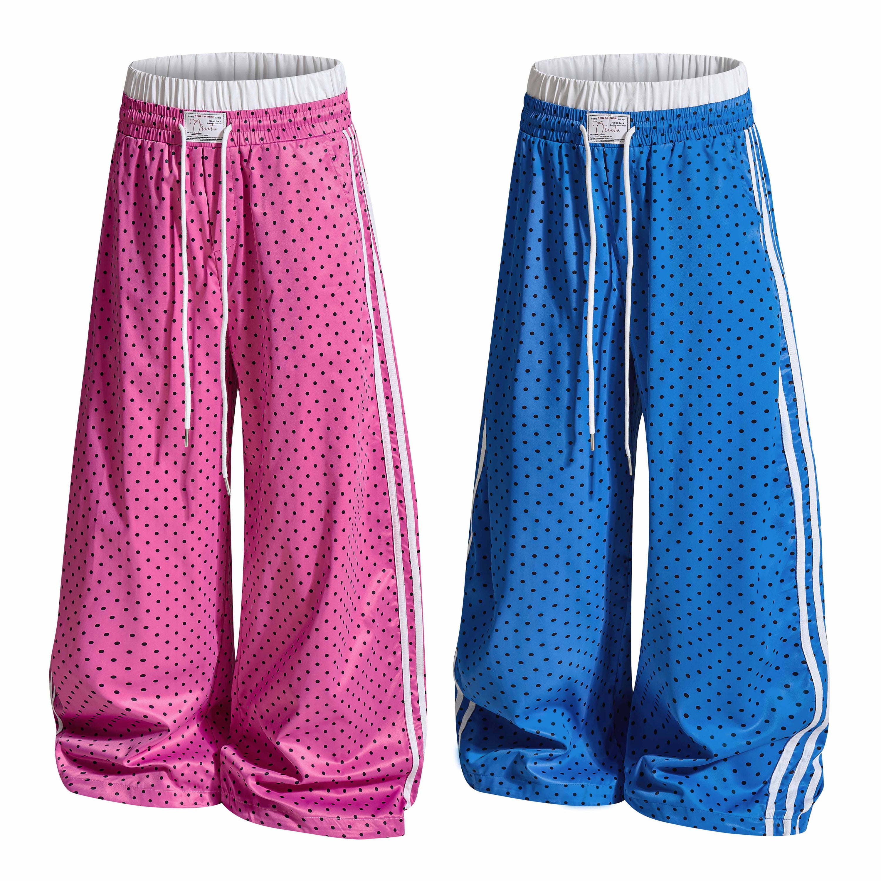 Polka Dot Wide-Leg Track Pants with Side Stripes | SEAKOFF