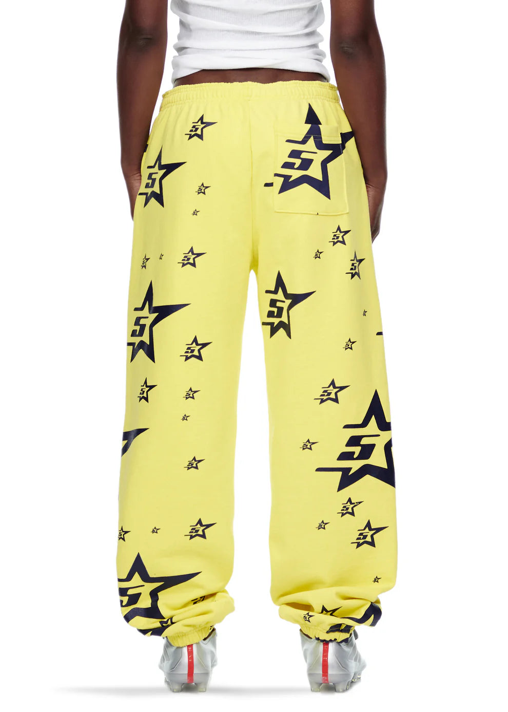 Sp5der Sweatpants – Unisex Yellow Cotton Sweatpants with All-Over Star Print