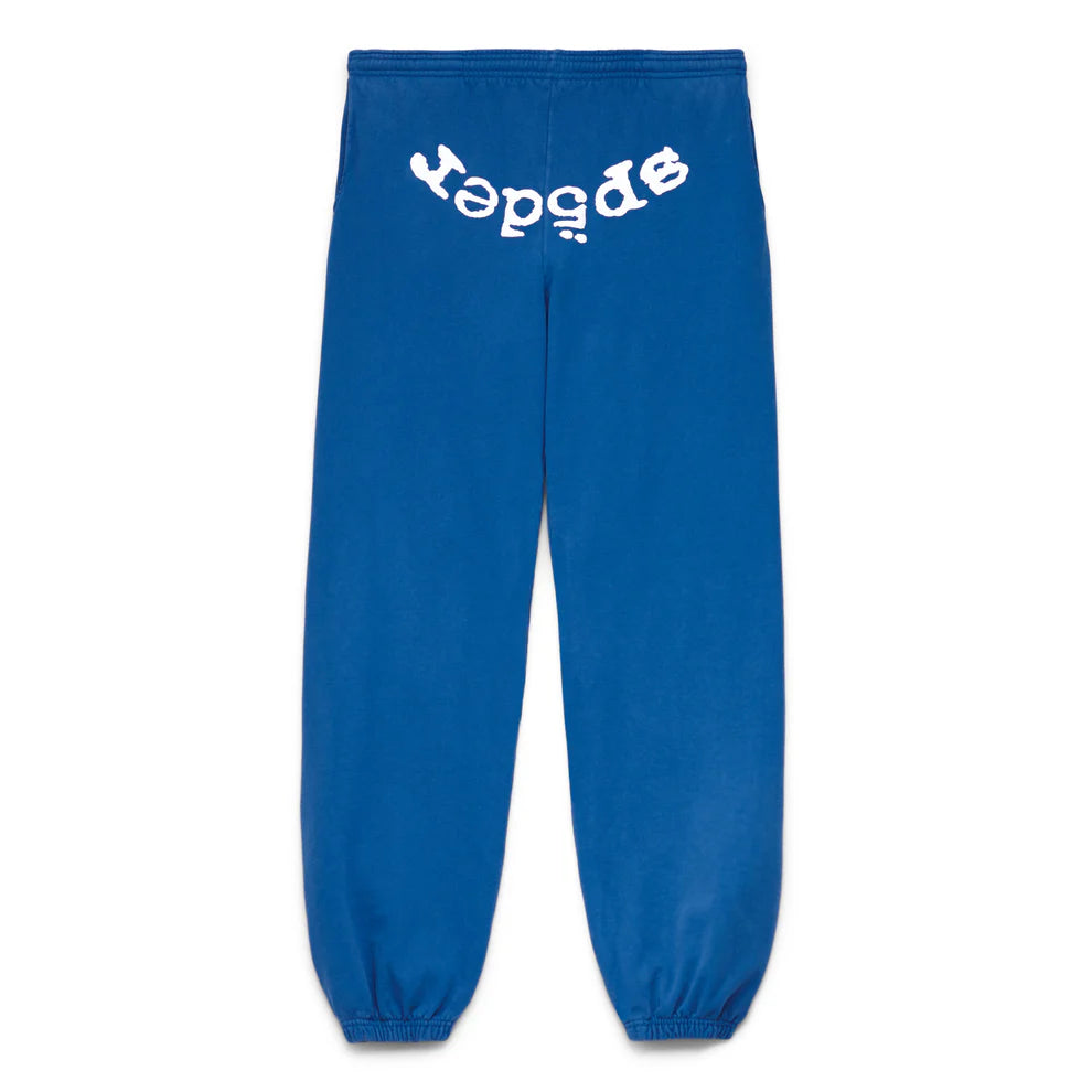 Sp5der Sweatpants – Unisex Blue Cotton Sweatpants with Front Logo Print