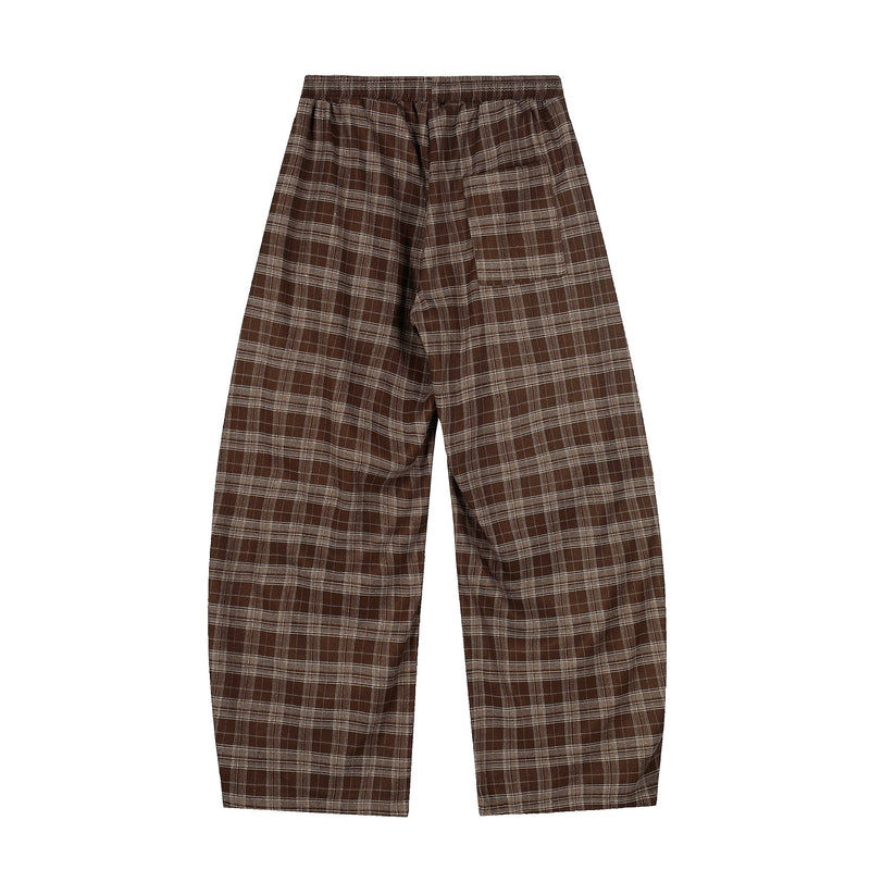 Omirad Brown Plaid Wide-Leg Pants | Streetwear Cargo Style