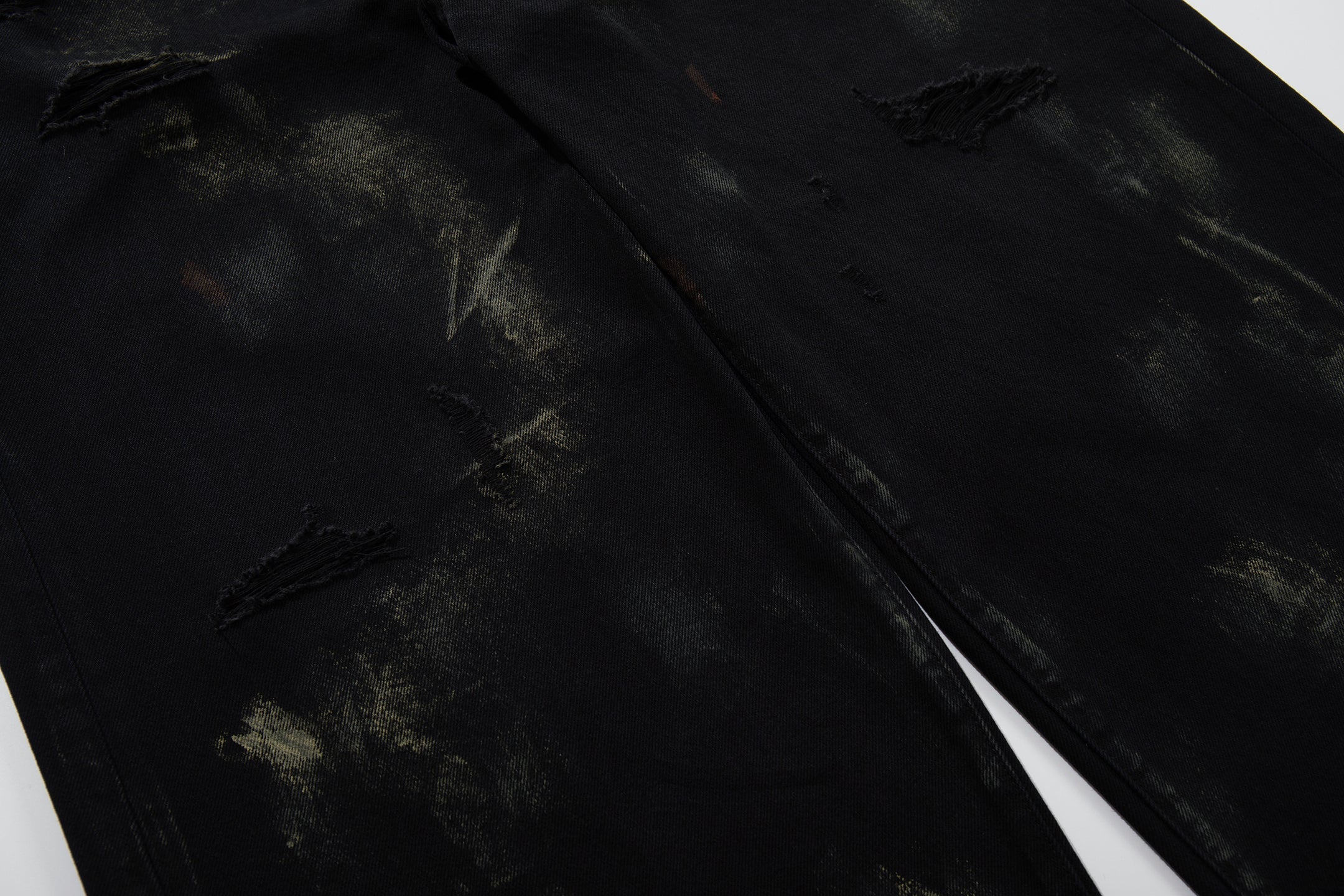 Omirad Paint-Wash Destroyed Wide-Leg Jeans | Black Denim