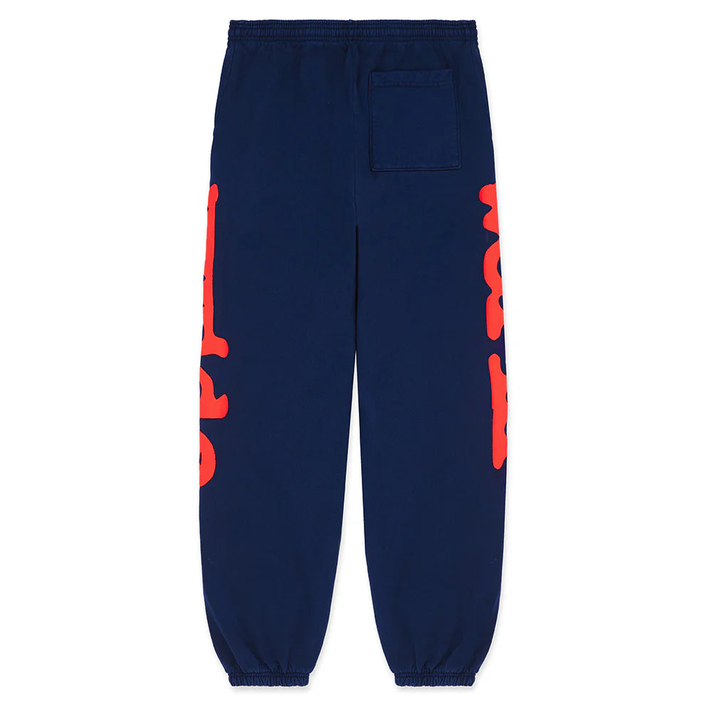 Sp5der Sweatpants Navy Blue Red Side Logo Print – 100% Cotton Streetwear Jogger Pants