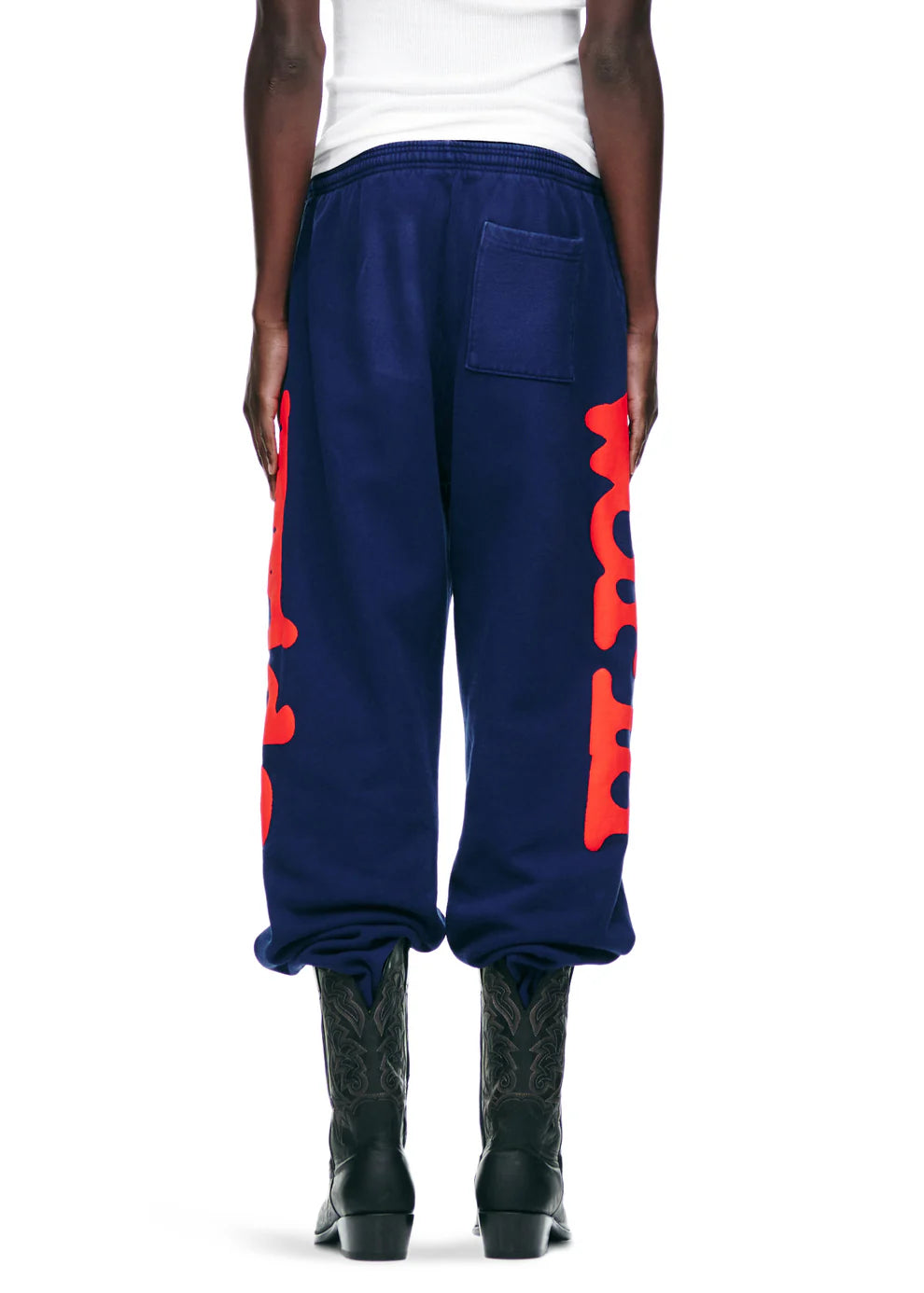 Sp5der Sweatpants Navy Blue Red Side Logo Print – 100% Cotton Streetwear Jogger Pants
