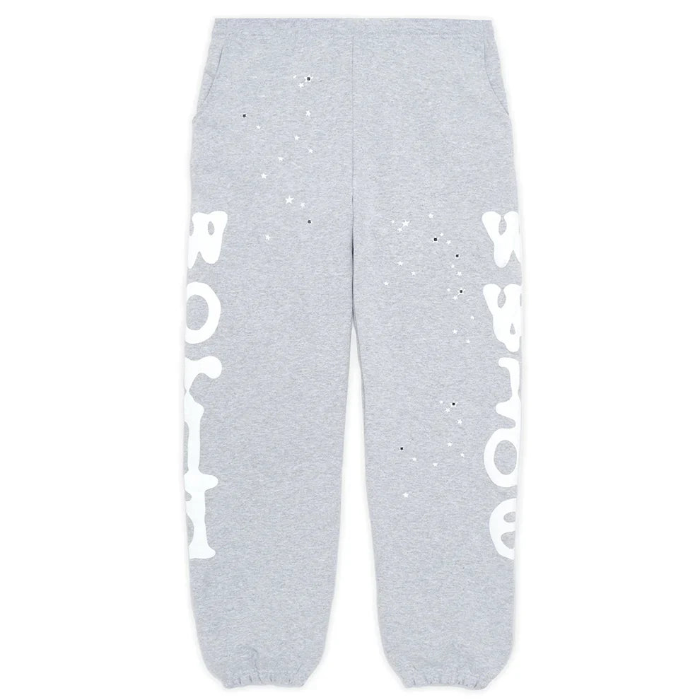 Crafted from 100% cotton, the Sp5der Sweatpants for Men are grey streetwear jogger pants with a relaxed fit and graphic print—elastic ankles and side pockets complete these stylish essentials.