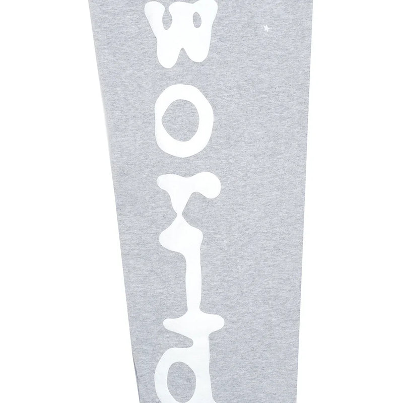 The 100% Cotton Sp5der Sweatpants for Men are grey streetwear jogger pants featuring a bold graphic print and relaxed fit—ideal for adding a playful, stylish vibe to your outfit.