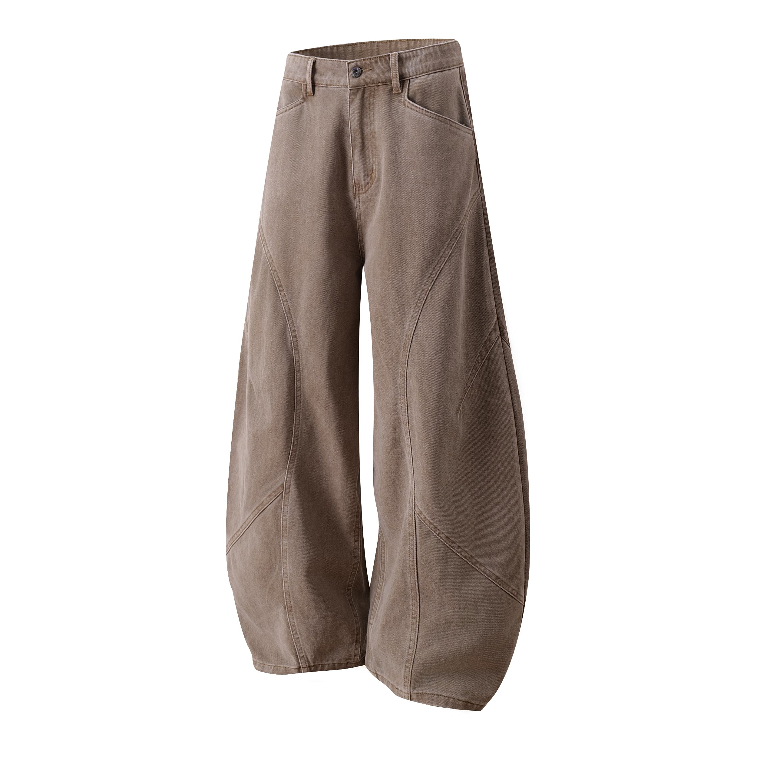 Curved-Panel Balloon Wide-Leg Jeans | Sculpted Streetwear Denim