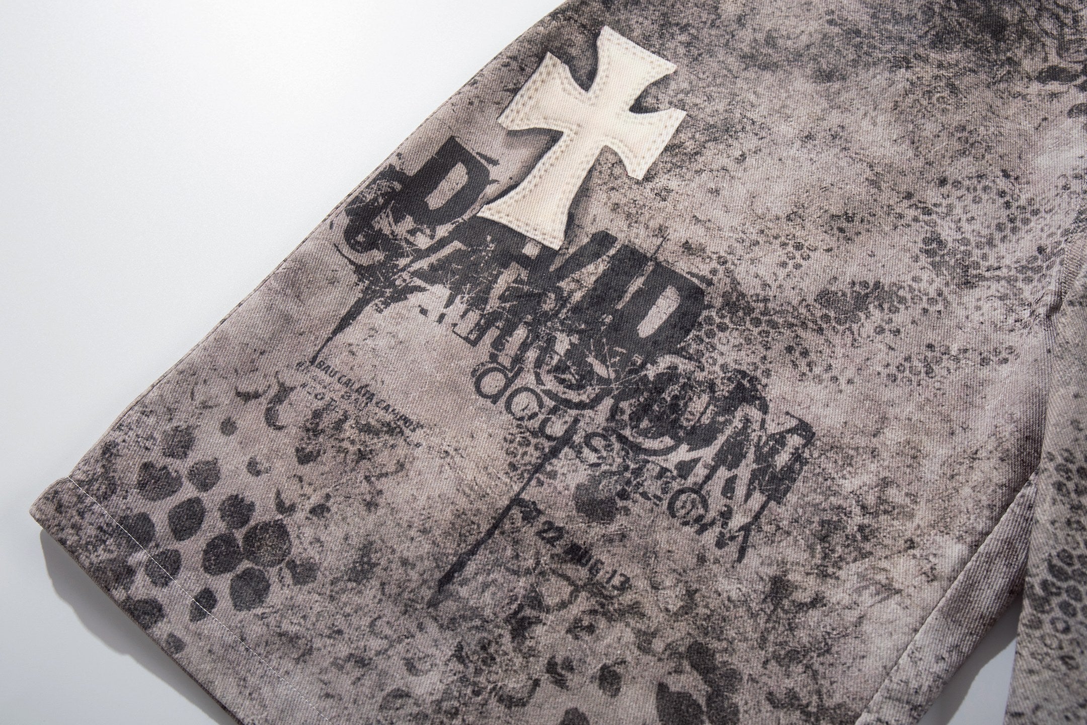 Grunge Cross Patch Washed Denim Shorts | Streetwear