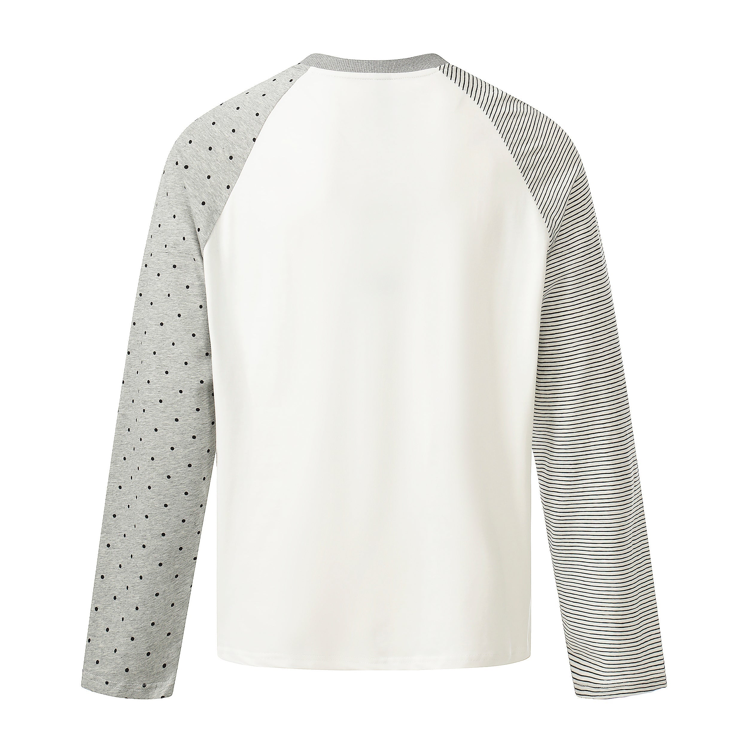 Contrast Sleeve Raglan Long Sleeve Tee | Mixed Pattern Cotton