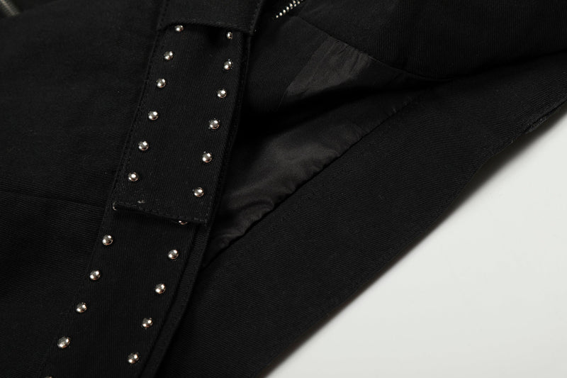 Rivet-Belted Cropped Rider Jacket | Studded Moto Style