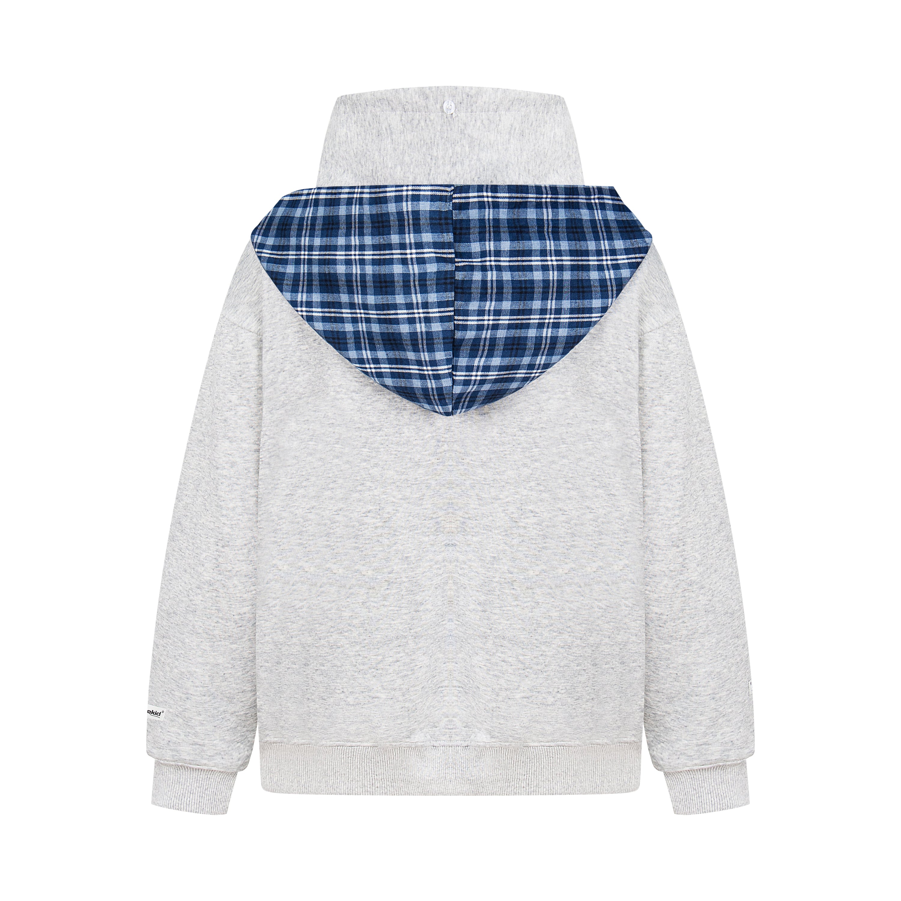 Plaid Scarf Layered Hoodie with Badge Accents | Streetwear