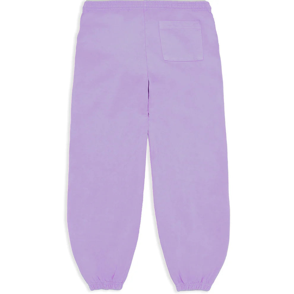 100% Cotton Sp5der Sweatpants – Unisex Lavender Jogger Pants with Vertical Logo and Star Details, Relaxed Fit