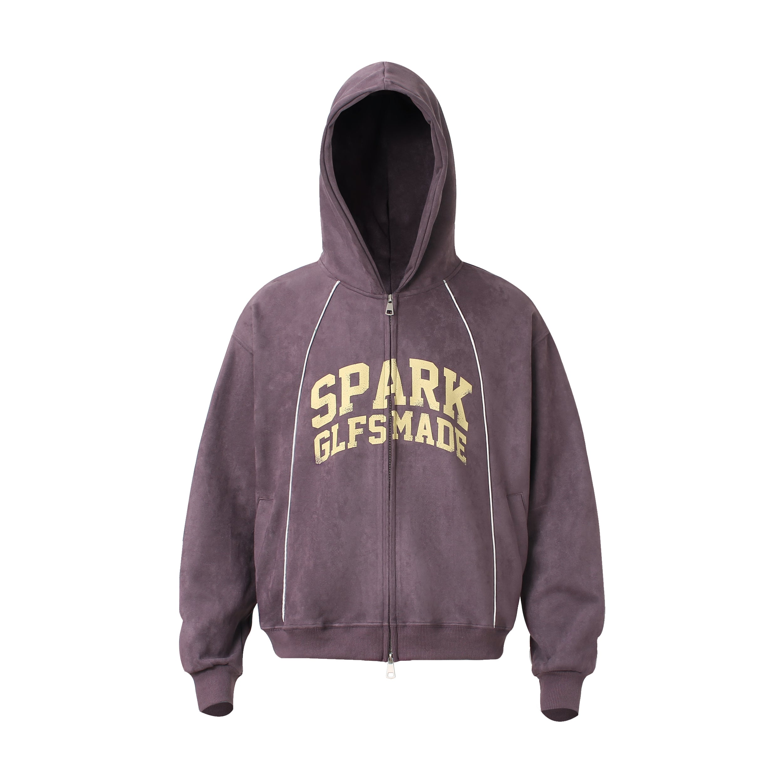 Suede Varsity Zip Hoodie | Bold Lettering & Contrast Piping